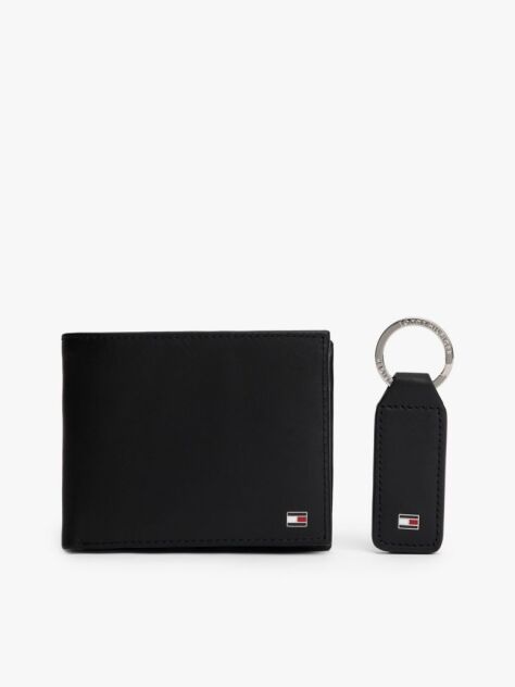 Black Leather Wallet and Key Fob Gift Set  Men