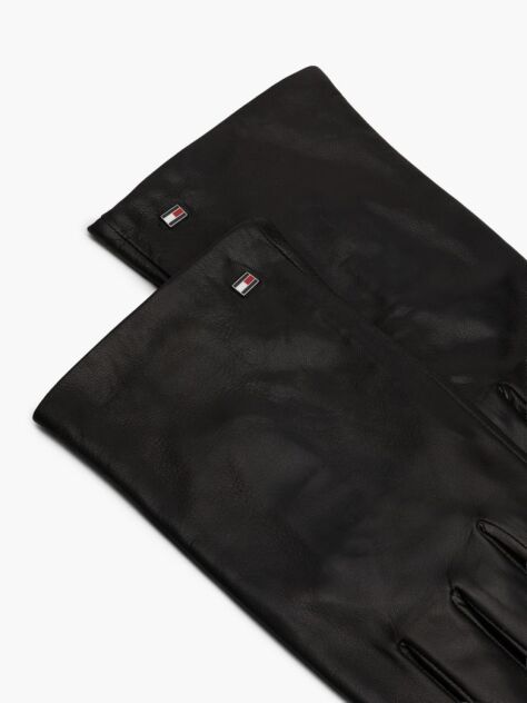 Black Essential Enamel Flag Leather Gloves  Men