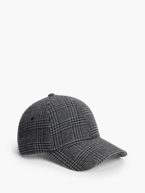 Grey Check Wool Blend Baseball Cap  Men