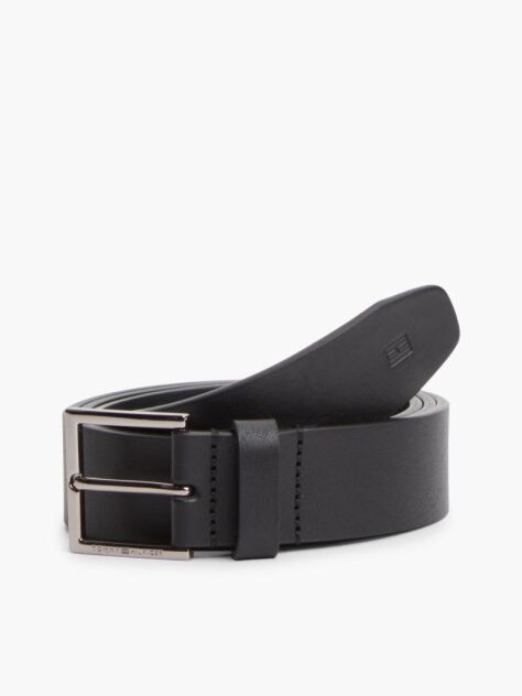 Black Casual Logo Leather Belt  Men