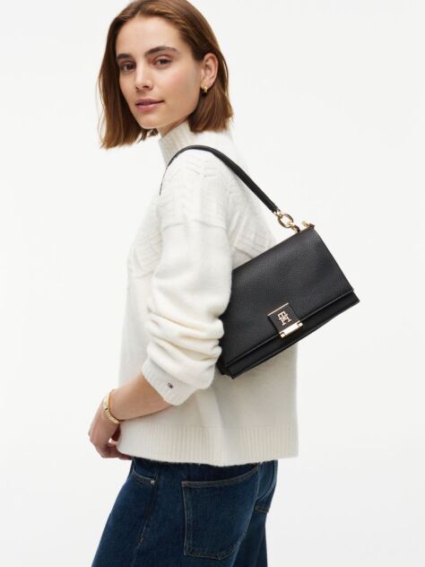 Negru Geanta Crossbody Cu Clapeta Si Monograma Th  Femei