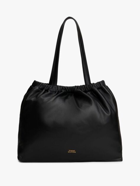 Black Soft Leather Logo Plaque Tote Bag  Women