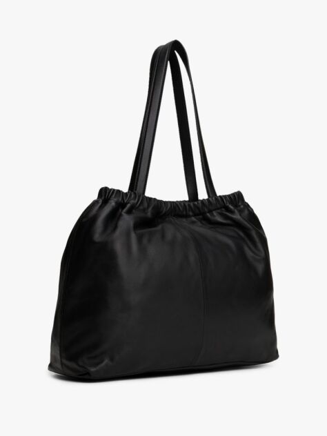 Black Soft Leather Logo Plaque Tote Bag  Women