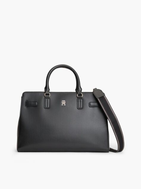 Negru Geanta Satchel Crossbody Cu Logo Repetat Si Monograma TH  Femei