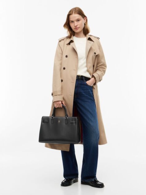 Negru Geanta Satchel Crossbody Cu Logo Repetat Si Monograma TH  Femei