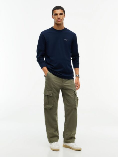 Blue Tricou Slim Cu Maneca Lunga Si Logo Liniar  Barbati