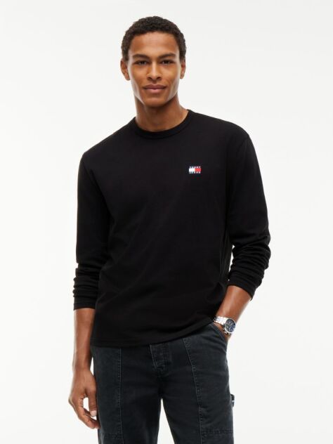 Black Tonal Tommy Badge Long Sleeve T-Shirt  Men