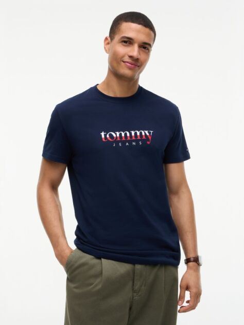 Blue Tricou Din Jersey Cu Guler Rotund Si Logo  Barbati