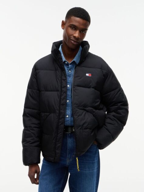 Negru Geaca Puffer Relaxata Hidrofuga Cu Textura Crinkle  Barbati