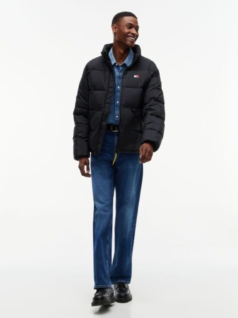 Negru Geaca Puffer Relaxata Hidrofuga Cu Textura Crinkle  Barbati