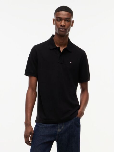 Negru Polo Pique Cu Steag Hilfiger Croiala Regular   Barbati