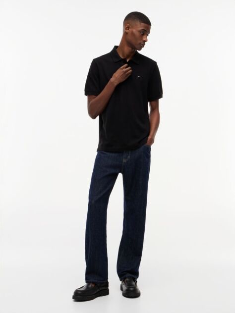 Negru Polo Pique Cu Steag Hilfiger Croiala Regular   Barbati