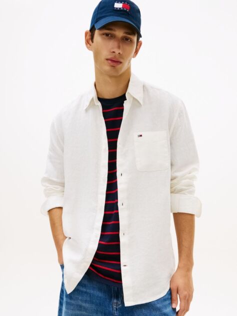 White Regular Fit Button-Down Pure Linen Shirt  Men