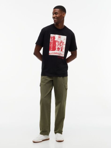 Black Photo Graphic Relaxed Crew Neck T-Shirt  Men