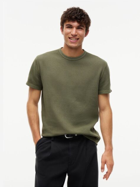 Green Washed Ottoman Waffle Knit T-Shirt  Men