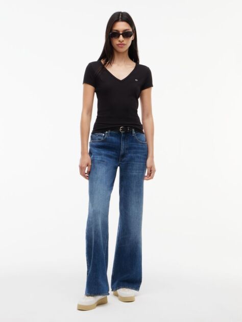 Negru Tricou Essential Slim Fit Cu Guler In V  Femei