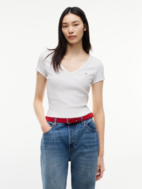 White Essential V-Neck Slim Fit T-Shirt  Women