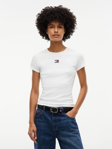 Bej TricouTommy Badge Ribbed Slim   Femei