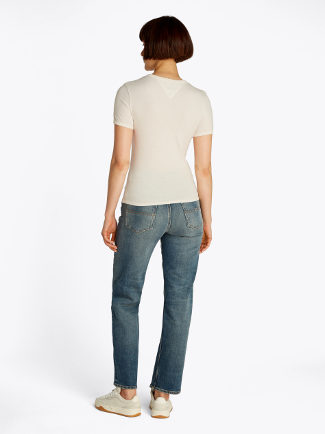 Alb Tricou Cu Croiala Slim Si Logo NYC  Femei