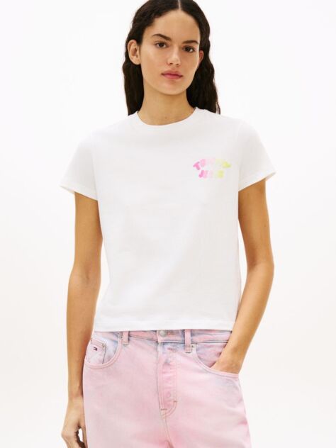 Alb Tricou Cu Guler Rotund Si Logo Bubble  Femei