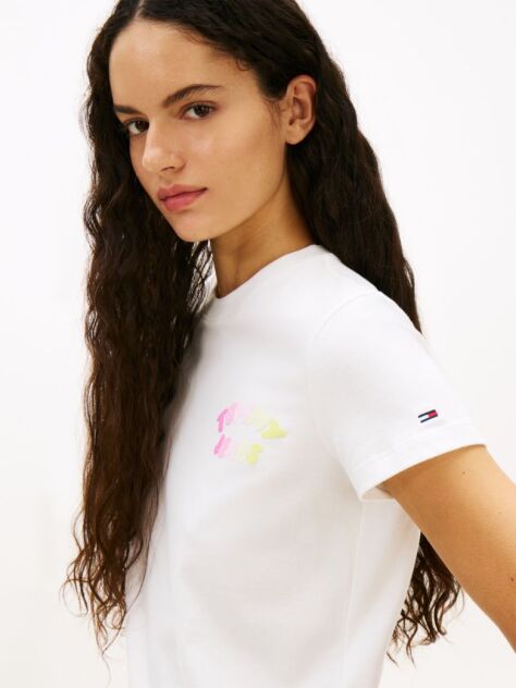 Alb Tricou Cu Guler Rotund Si Logo Bubble  Femei