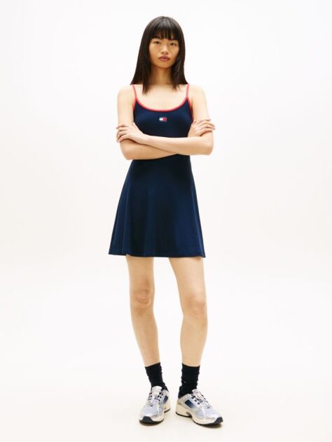 Blue Rochie Mini Skater Cu Curea Tommy Badge  Femei