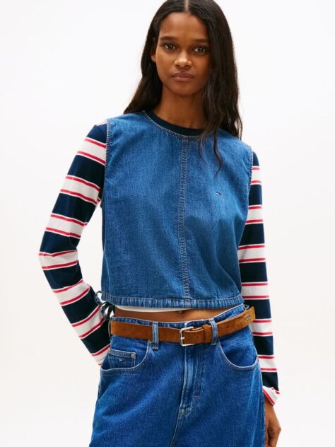 Denim Chambray Bluza Fara Maneci Din Denim  Femei