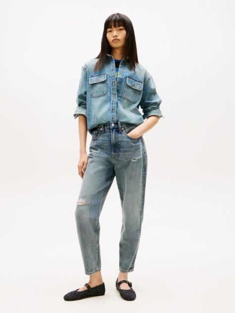 Denim Blugi Mom Jeans Cu Talie Foarte Inalta Si Picior Tapered  Femei