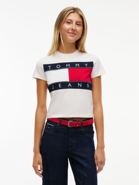 Alb Tricou Tommy Flag  Femei