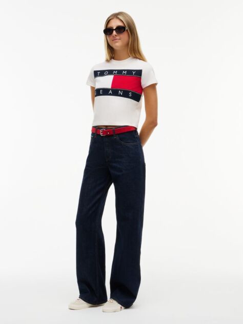 Alb Tricou Tommy Flag  Femei