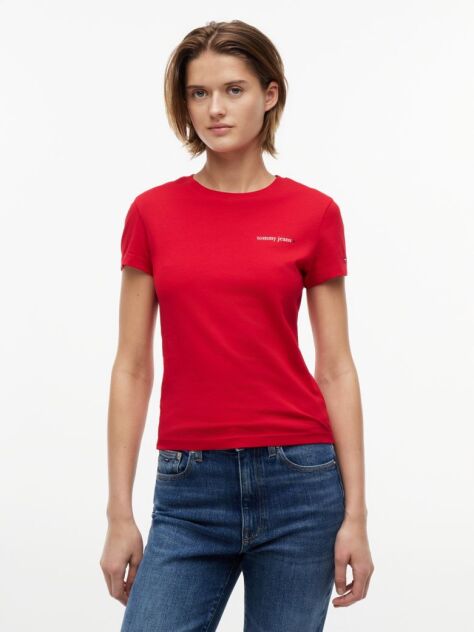 Rosu Tricou Din Jersey Cu Logo Si Croiala Slim  Femei