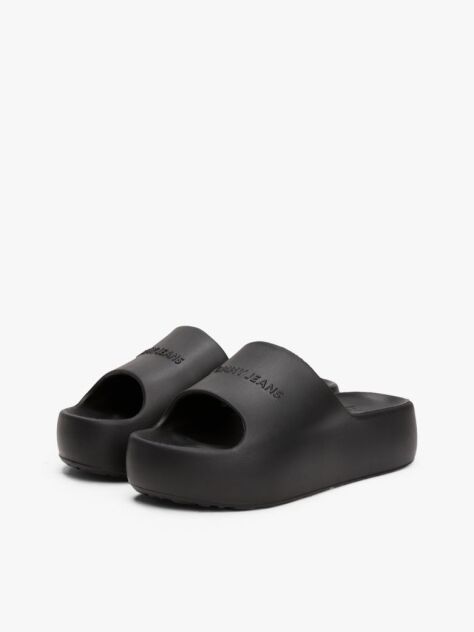 Black Logo Platform Pool Slides  Women