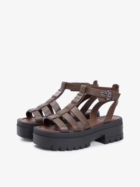 Brown Leather Chunky Cleat Fisherman Sandals  Women