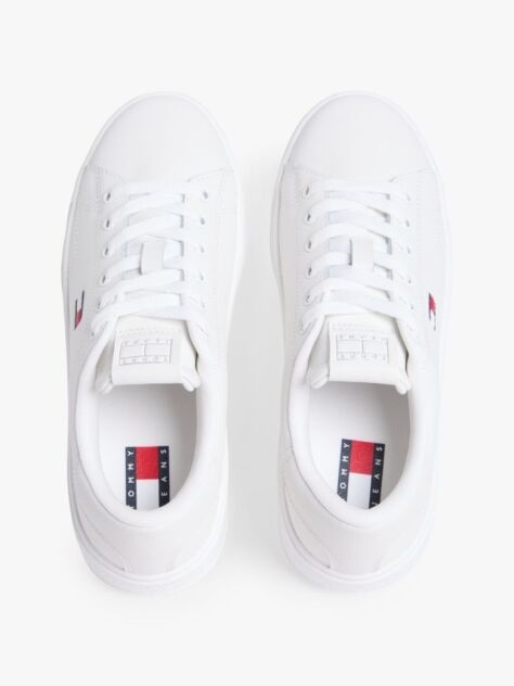 White Debossed Logo Cupsole Trainers With Leather  Women
