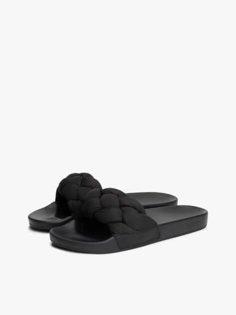 Black Braided Padded Strap Slides  Women