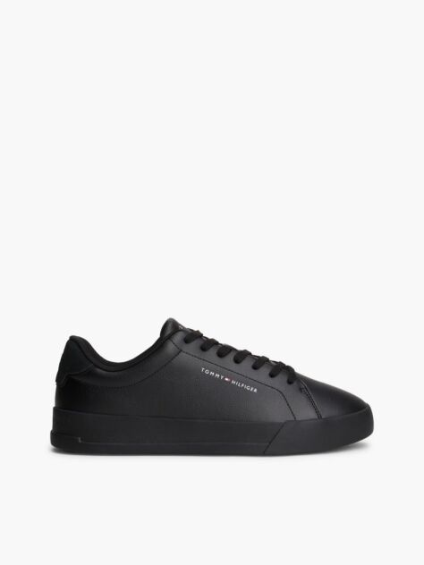 Black Pebble Grain Court Trainers  Men