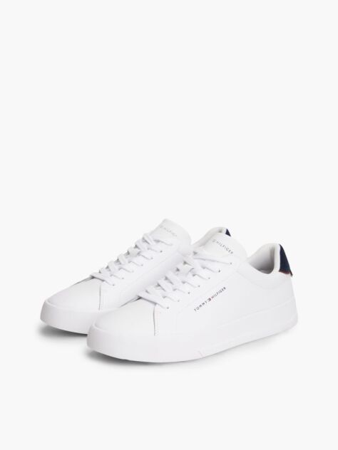 White Pebble Grain Court Trainers  Men