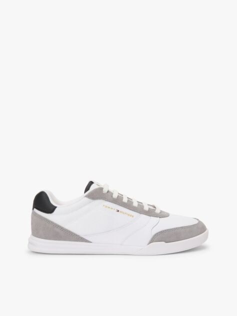 White Mixed Texture Cupsole Trainers With Leather  Men