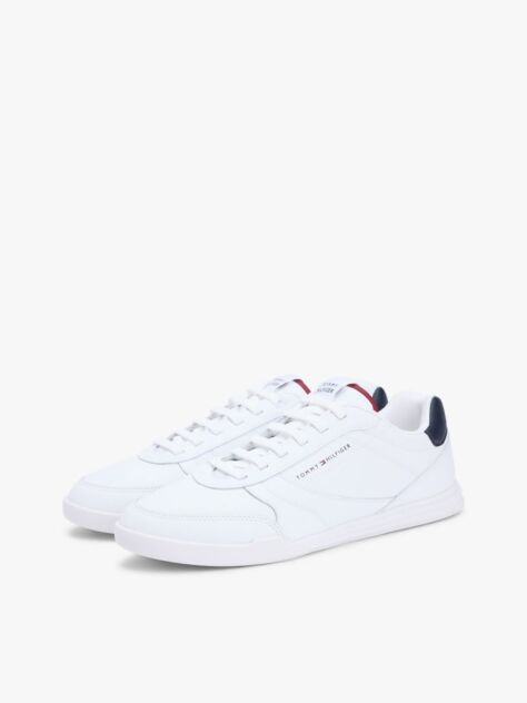 White Contrast Heel Trainers With Leather  Men