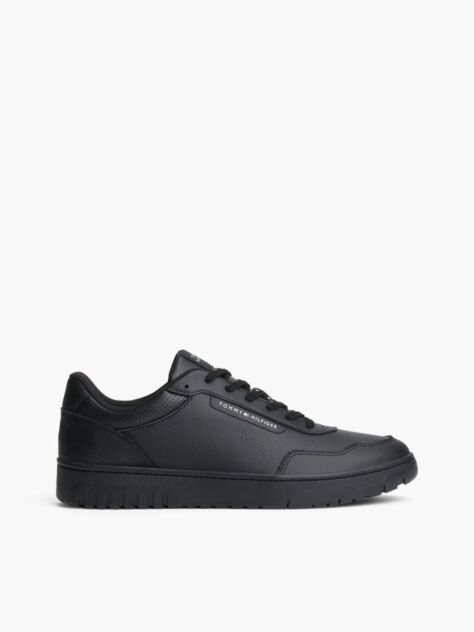 Black Mixed Texture Basketball Trainers With Leather  Men