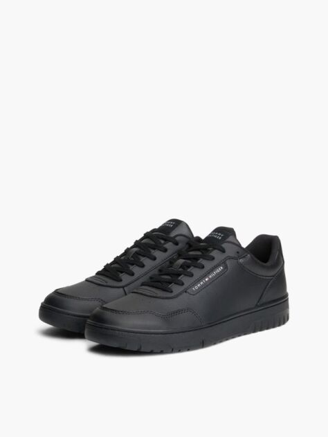 Black Mixed Texture Basketball Trainers With Leather  Men