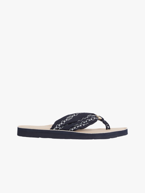 Blue Flip-flops Cu Placa Monogramata Eleganta  Femei