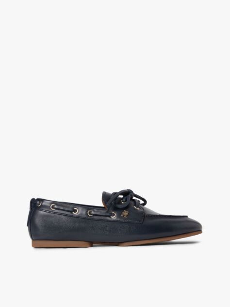 Blue Pantofi Boat Din Piele Cu Monograma TH  Femei