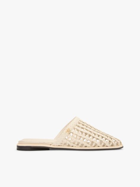 Bej Mules Flat Tesute  Femei