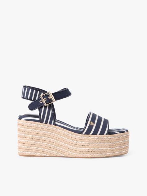 Blue Breton Stripe Platform Wedge Espadrilles  Women
