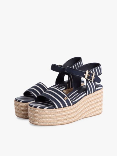 Blue Breton Stripe Platform Wedge Espadrilles  Women