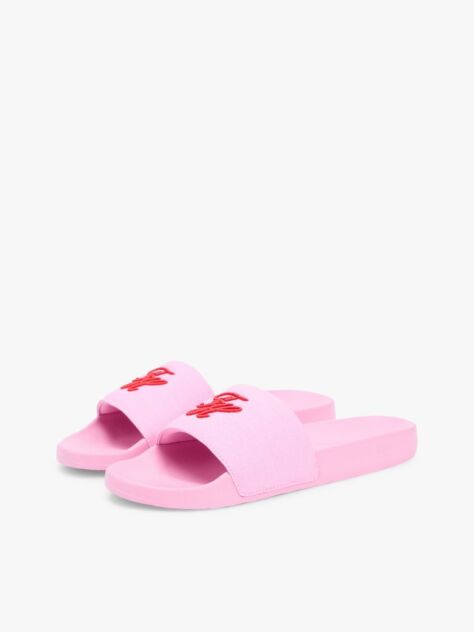 Pink Logo Embroidery Canvas Pool Slides  Women