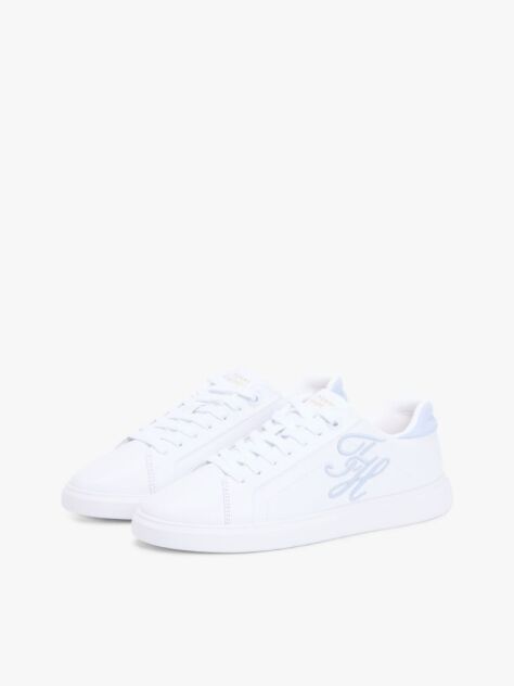 White Hilfiger Icon Leather Logo Embroidery Court Trainers  Women