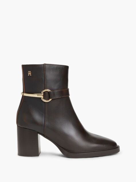 Brown Block Heel Leather Riding Ankle Boots  Women