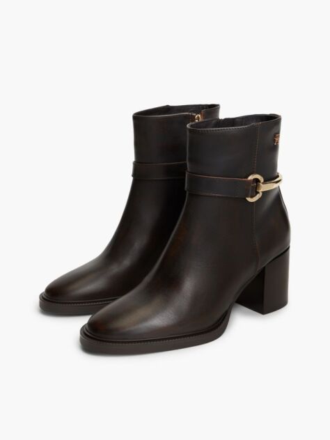 Brown Block Heel Leather Riding Ankle Boots  Women
